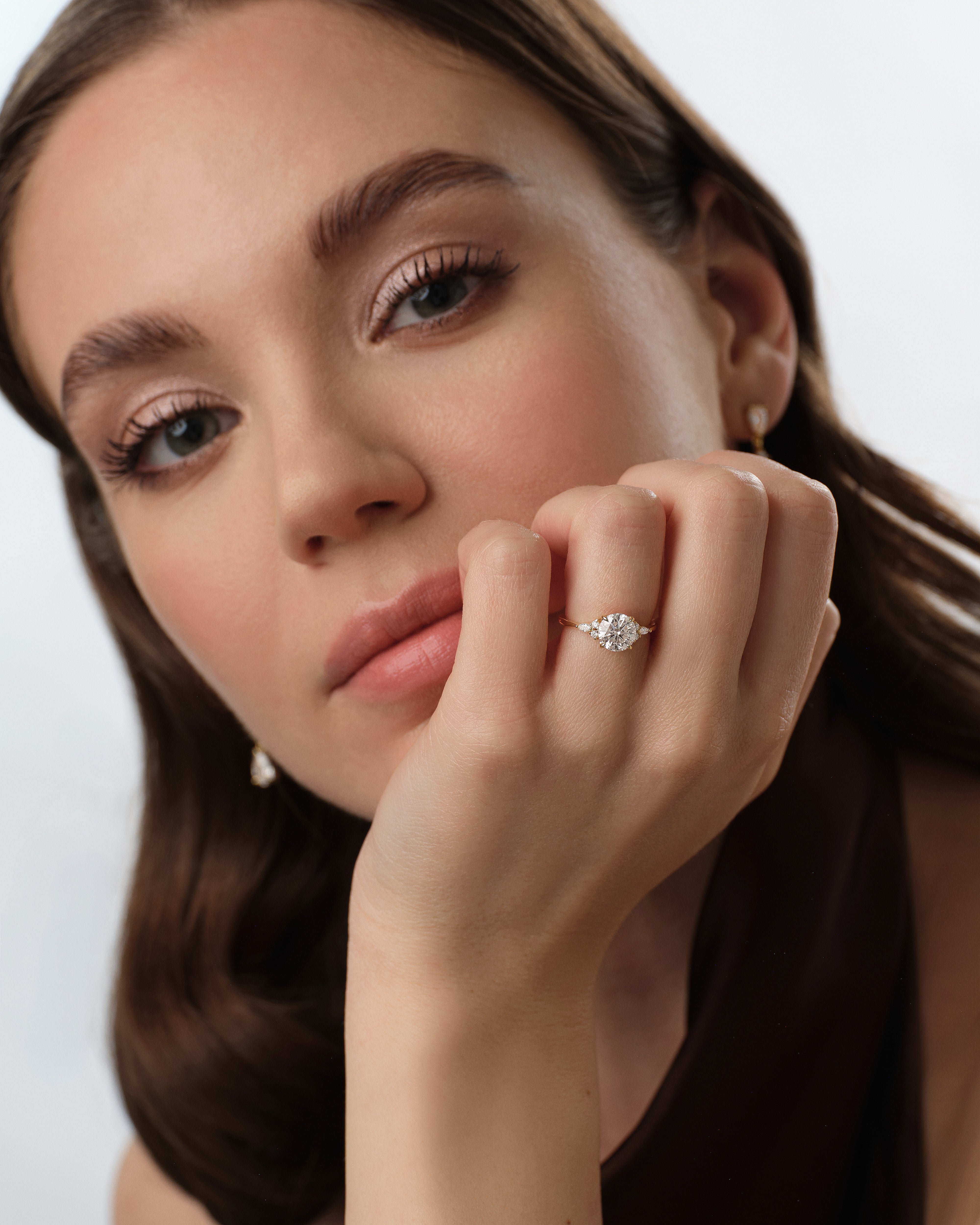 Cluster Accent Round Cut Moissanite Engagement Ring (1.50 CT)