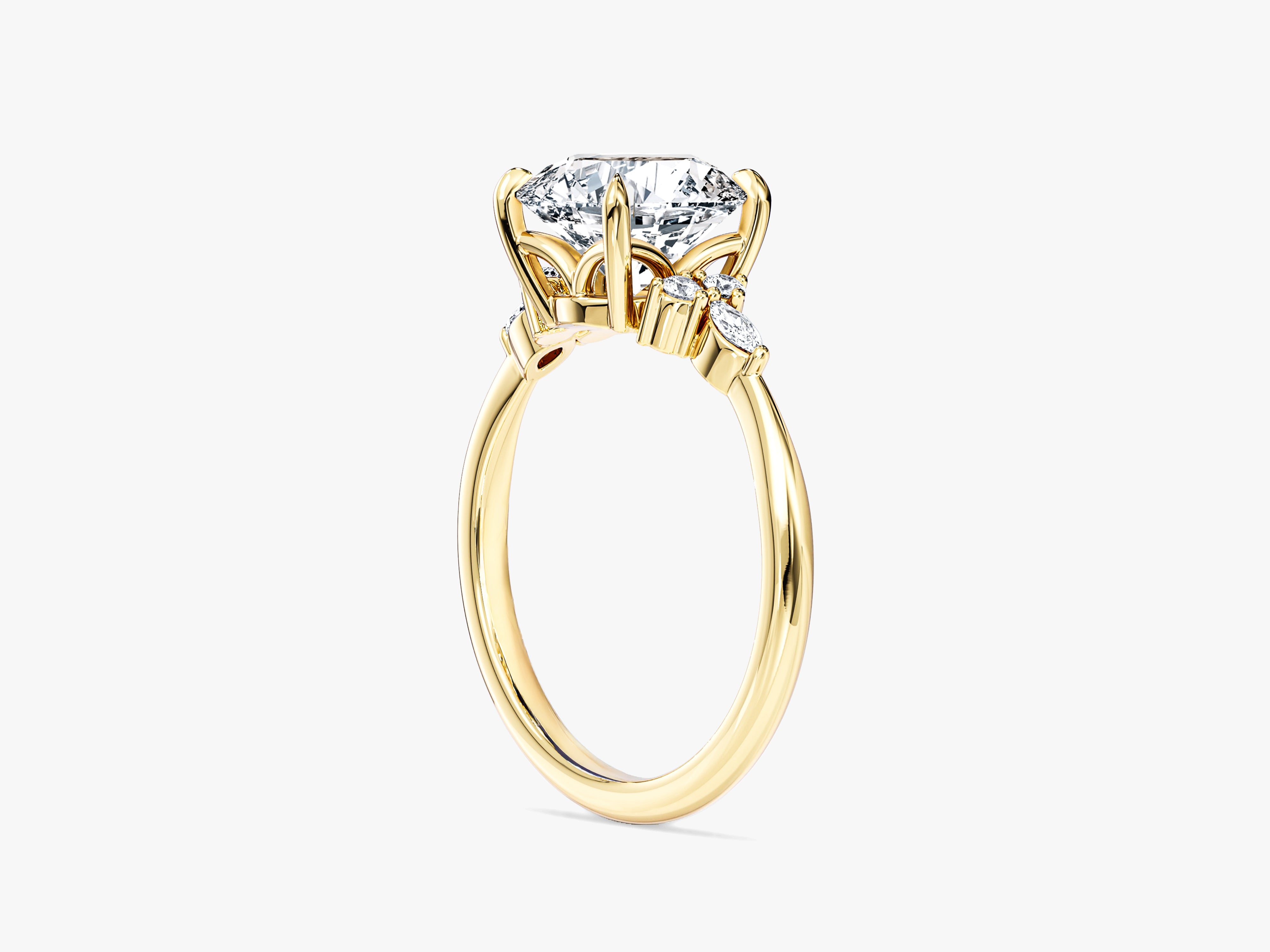 Cluster Accent Round Cut Moissanite Engagement Ring (2.00 CT)