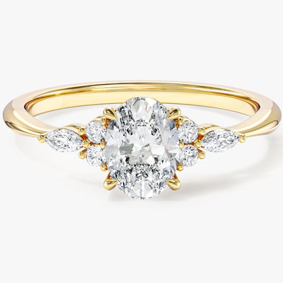 Cluster Accent Oval Cut Moissanite Engagement Ring (1.00 CT)