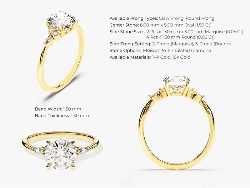 Cluster Accent Oval Cut Lab Grown Diamond Engagement Ring (1.50 CT)