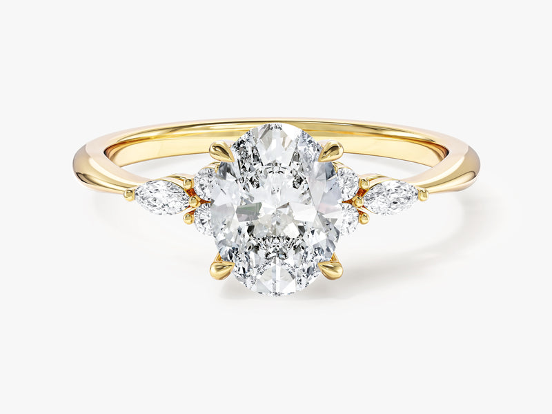 Cluster Accent Oval Cut Moissanite Engagement Ring (1.50 CT)