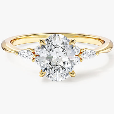 Cluster Accent Oval Cut Moissanite Engagement Ring (1.50 CT)