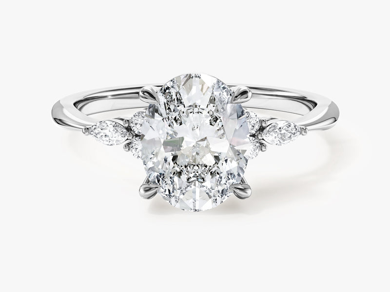 Cluster Accent Oval Cut Moissanite Engagement Ring (2.00 CT)