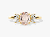 Oval Cut Peach Morganite Engagement Ring with Marquise Sidestones