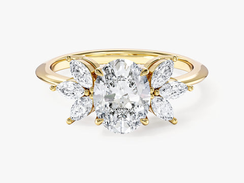 Marquise Cluster Accent Oval Cut Moissanite Engagement Ring (1.50 CT)