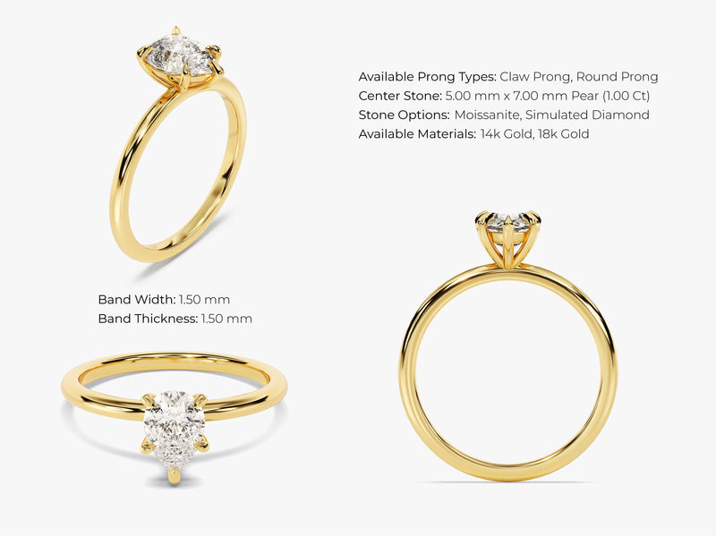 Pear Cut Solitaire Moissanite Engagement Ring (1.00 CT)