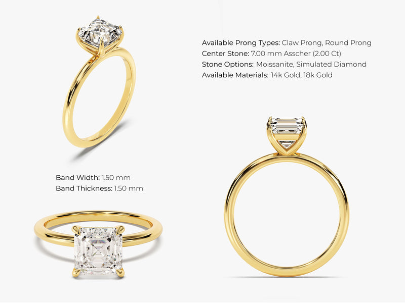 Asscher Cut Solitaire Moissanite Engagement Ring (2.00 CT)