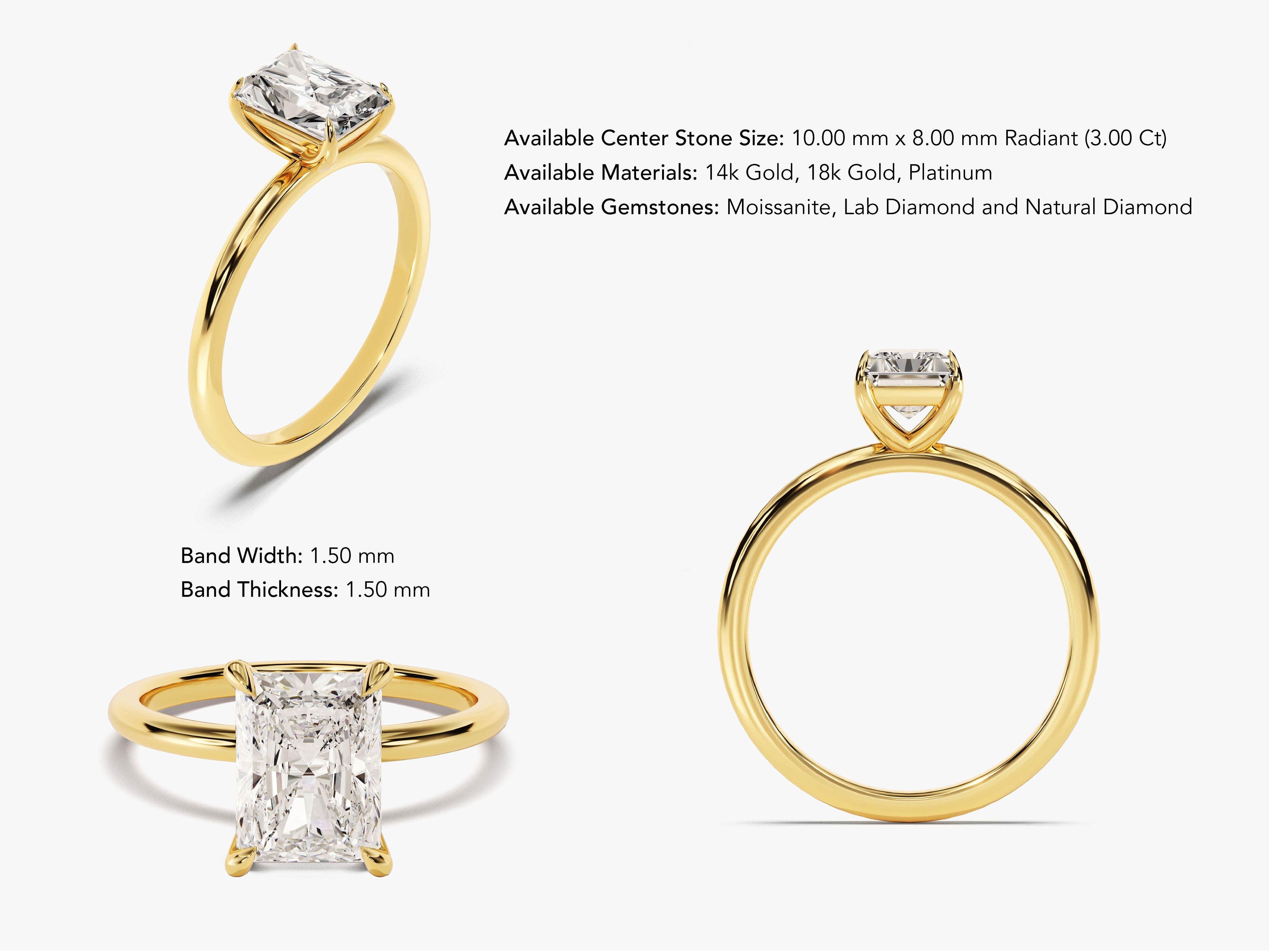 Radiant Cut Solitaire Diamond Engagement Ring (3.00 CT)