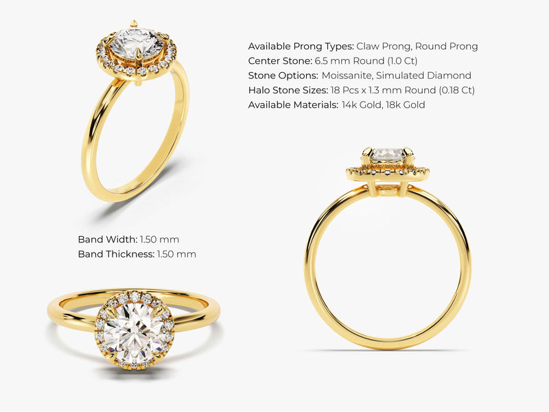 Round Halo Moissanite Engagement Ring (1.00 CT)