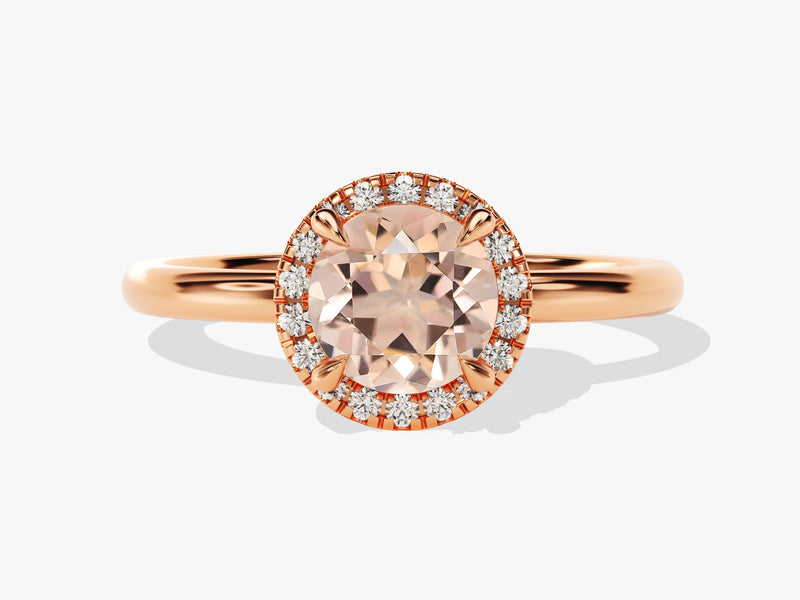 Round Cut Peach Morganite Halo Engagement Ring