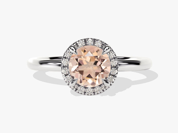 Round Cut Peach Morganite Halo Engagement Ring