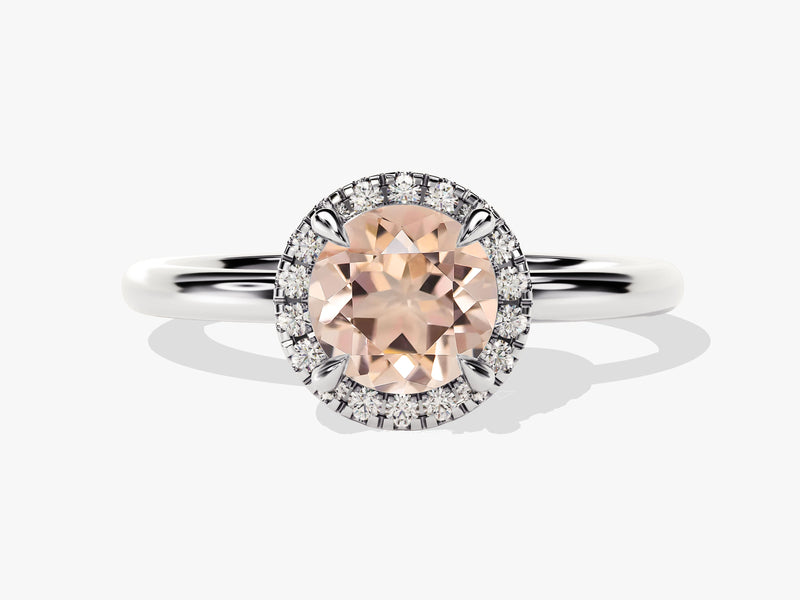 Round Cut Peach Morganite Halo Engagement Ring