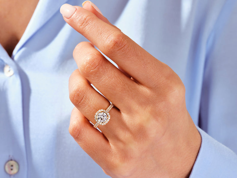 Double Pave Shank Halo Diamond Engagement Ring (1.00 CT)