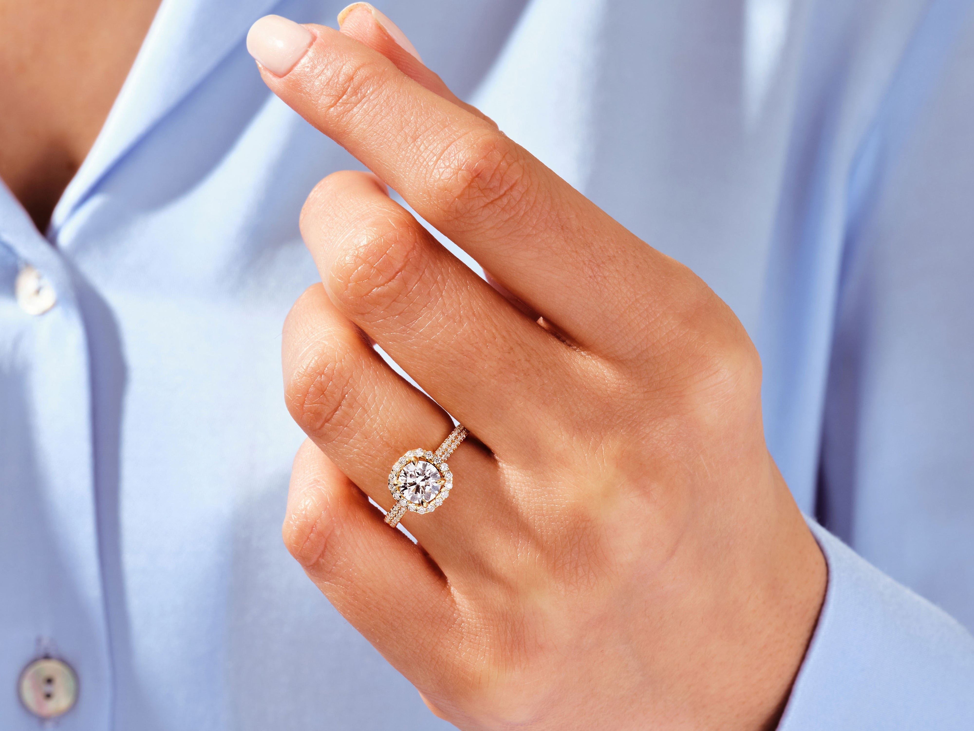 Double Pave Shank Halo Lab Grown Diamond Engagement Ring (1.00 CT)