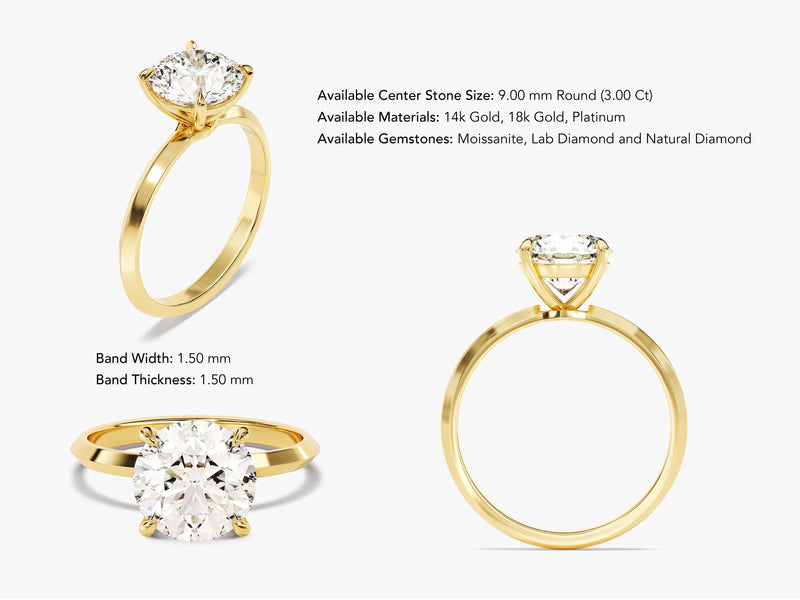 Knife Edge Round Diamond Engagement Ring (3.00 CT)