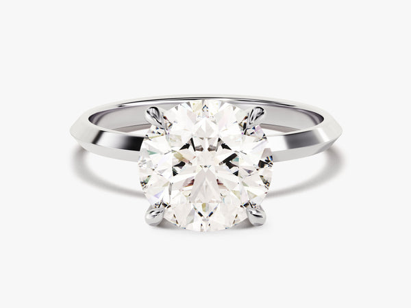 Knife Edge Round Lab Grown Diamond Engagement Ring (3.00 CT)