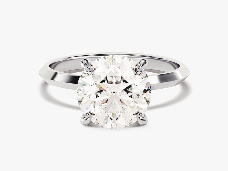 Knife Edge Round Lab Grown Diamond Engagement Ring (3.00 CT)