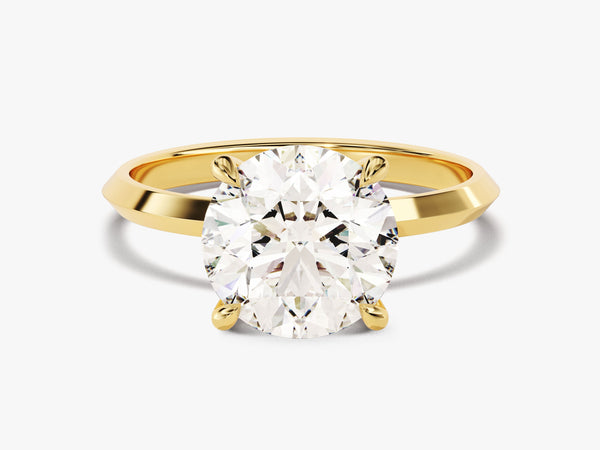 Knife Edge Round Lab Grown Diamond Engagement Ring (3.00 CT)