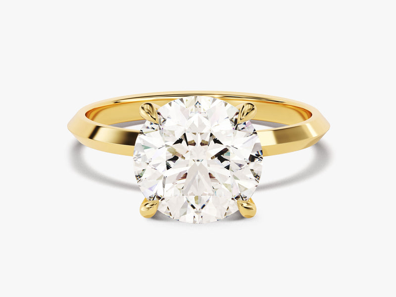 Knife Edge Round Lab Grown Diamond Engagement Ring (3.00 CT)