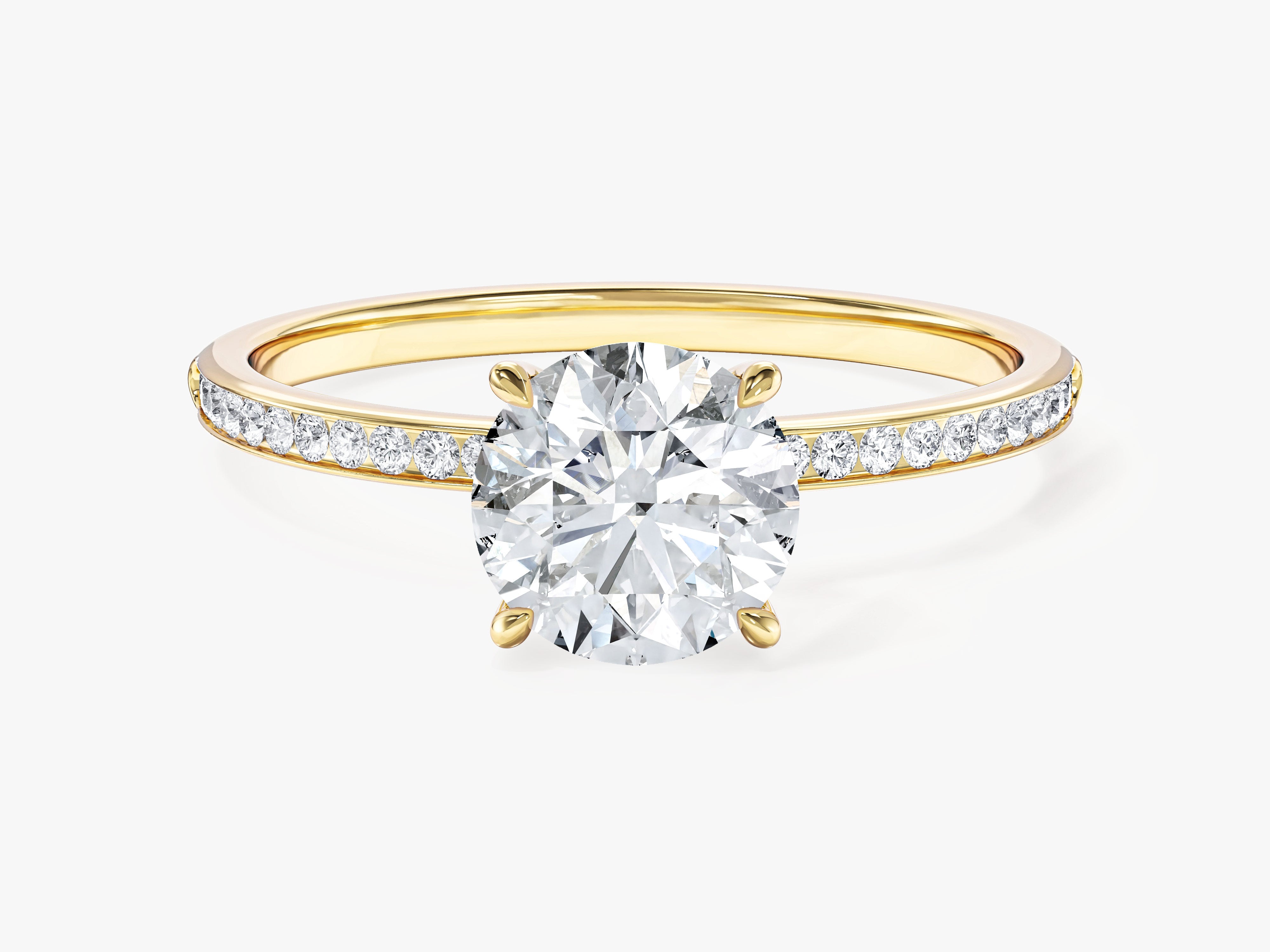 Round Cut Lab Grown Diamond Engagement Ring with Channel Set Sidestones (1.00 CT)