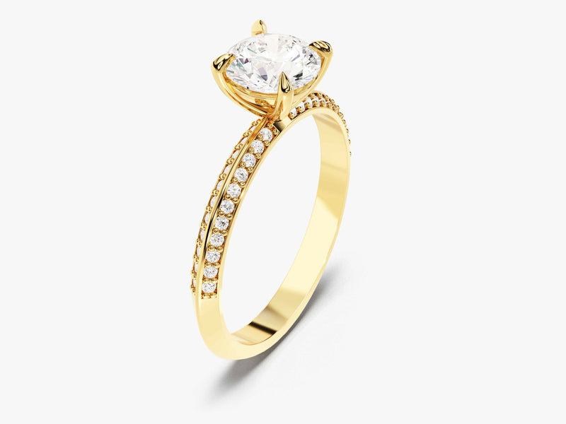 Pave Set Milgrain Knife Edge Lab Grown Diamond Engagement Ring (1.00 CT)