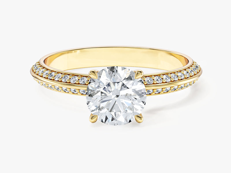 Pave Set Milgrain Knife Edge Lab Grown Diamond Engagement Ring (1.00 CT)