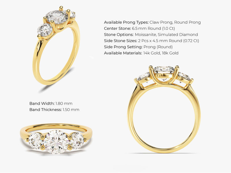 Round Cut Three Stone Lab Grown Diamond Engagement Ring (1.75 CT)