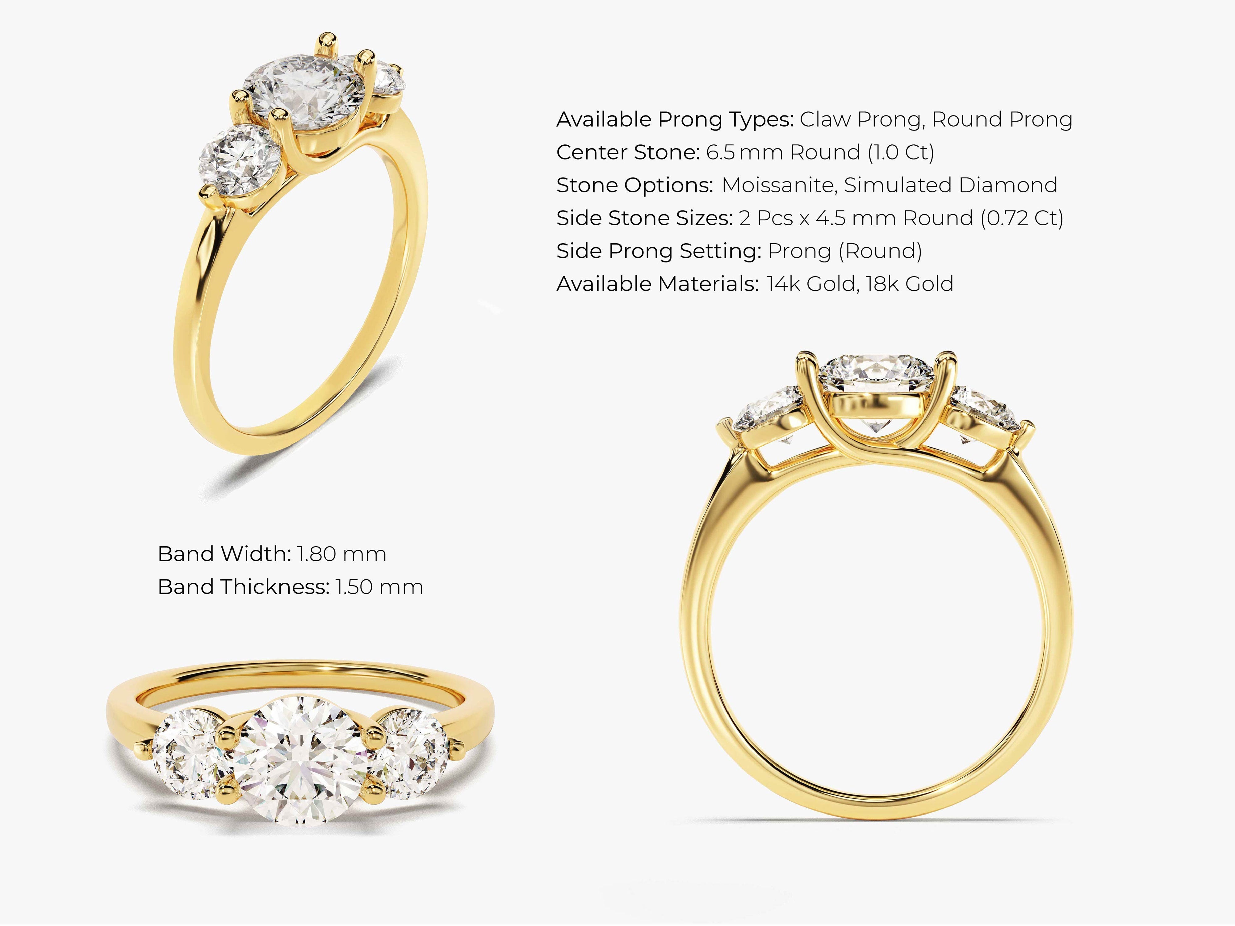 Round Cut Three Stone Diamond Engagement Ring (1.75 CT)