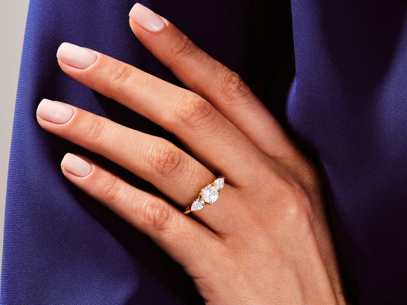 Three Stone Diamond Engagement Ring with Pear Cut Accents (2.00 CT)