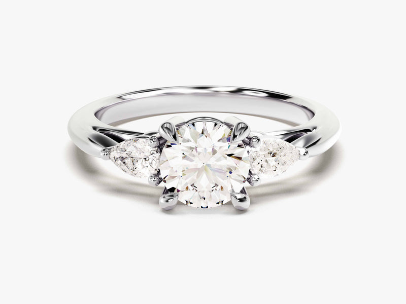Three Stone Diamond Engagement Ring with Pear Cut Accents (2.00 CT)