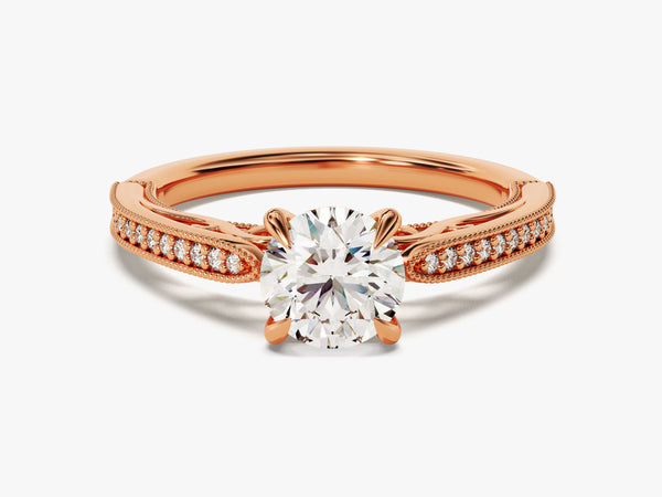 Vintage Inspired Moissanite Engagement Ring with Adorned Cathedral (1.00 CT)