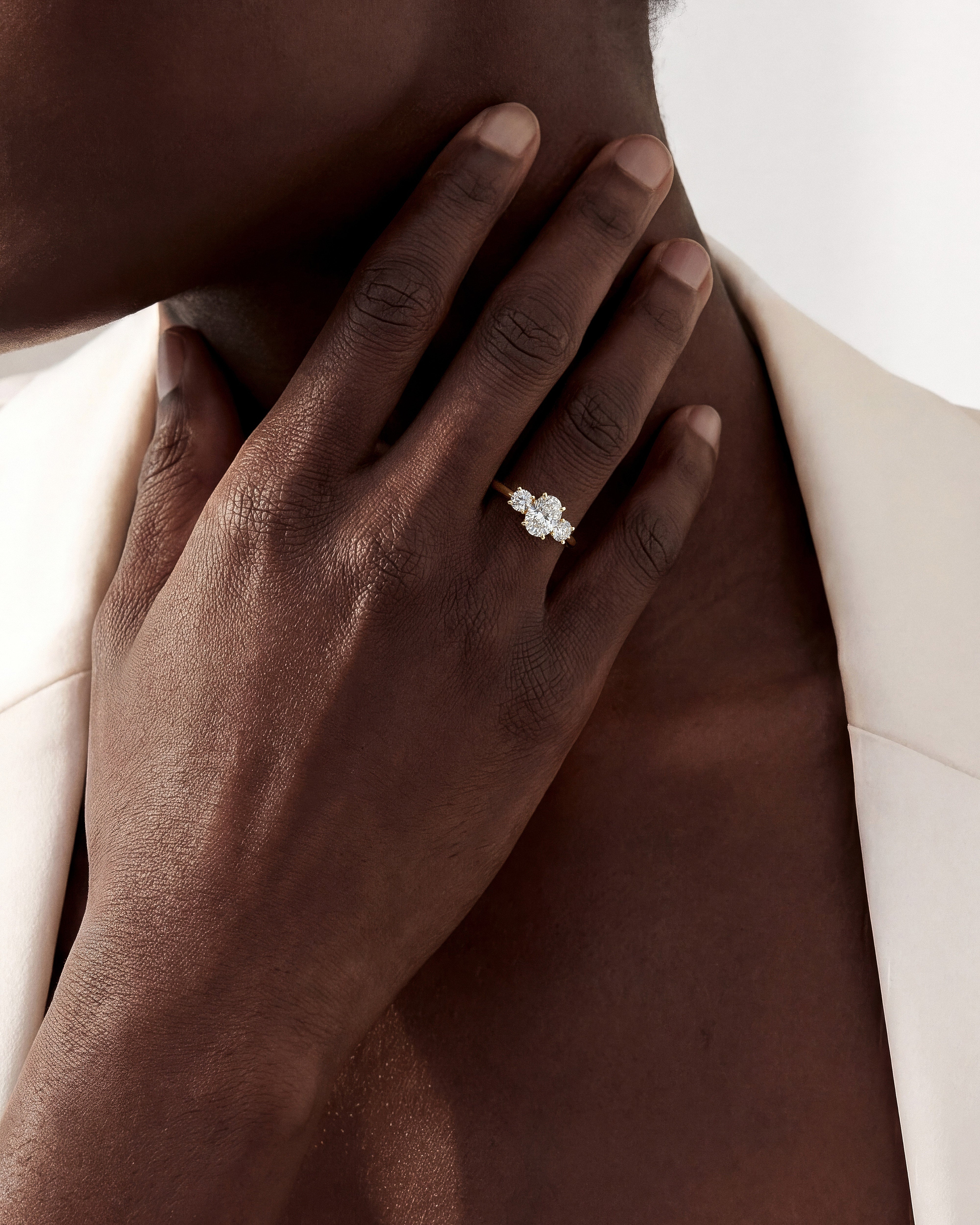 Classic Basket Set Three Stone Oval Moissanite Engagement Ring (2.00 CT TW)