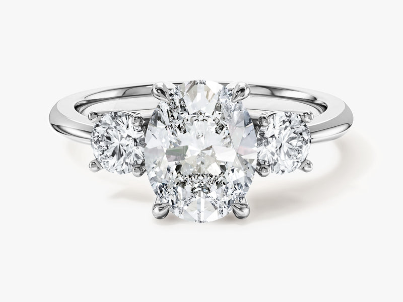 Classic Basket Set Three Stone Oval Moissanite Engagement Ring (2.00 CT TW)