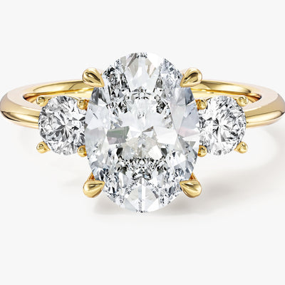 Classic Basket Set Three Stone Oval Moissanite Engagement Ring (2.50 CT TW)