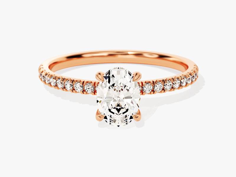 Hidden Halo Oval Moissanite Engagement Ring with Sidestones (1.00 CT)