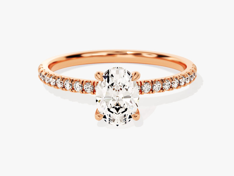 Hidden Halo Oval Diamond Engagement Ring with Sidestones (1.00 CT)