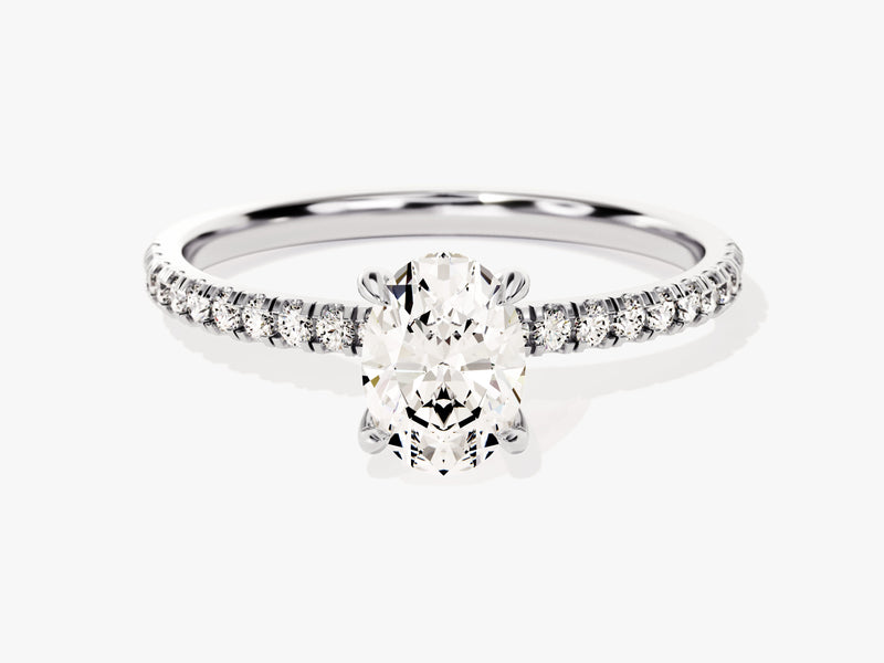 Hidden Halo Oval Moissanite Engagement Ring with Sidestones (1.00 CT)