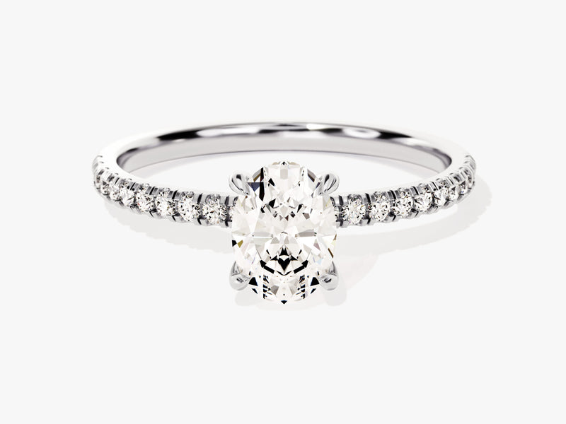Hidden Halo Oval Diamond Engagement Ring with Sidestones (1.00 CT)