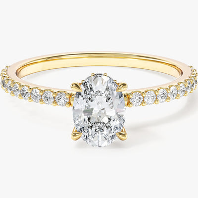 Hidden Halo Oval Moissanite Engagement Ring with Sidestones (1.00 CT)