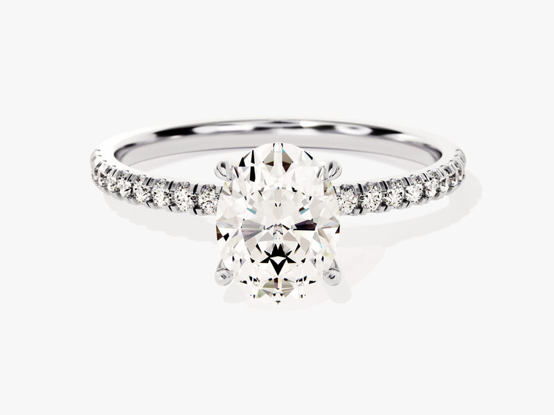 Hidden Halo Oval Lab Grown Diamond Engagement Ring with Sidestones (1.50 CT)