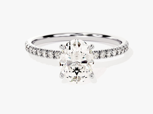 Hidden Halo Oval Diamond Engagement Ring with Sidestones (1.50 CT)