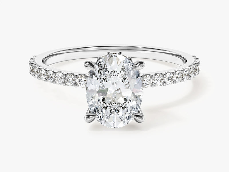 Hidden Halo Oval Lab Grown Diamond Engagement Ring with Sidestones (1.50 CT)
