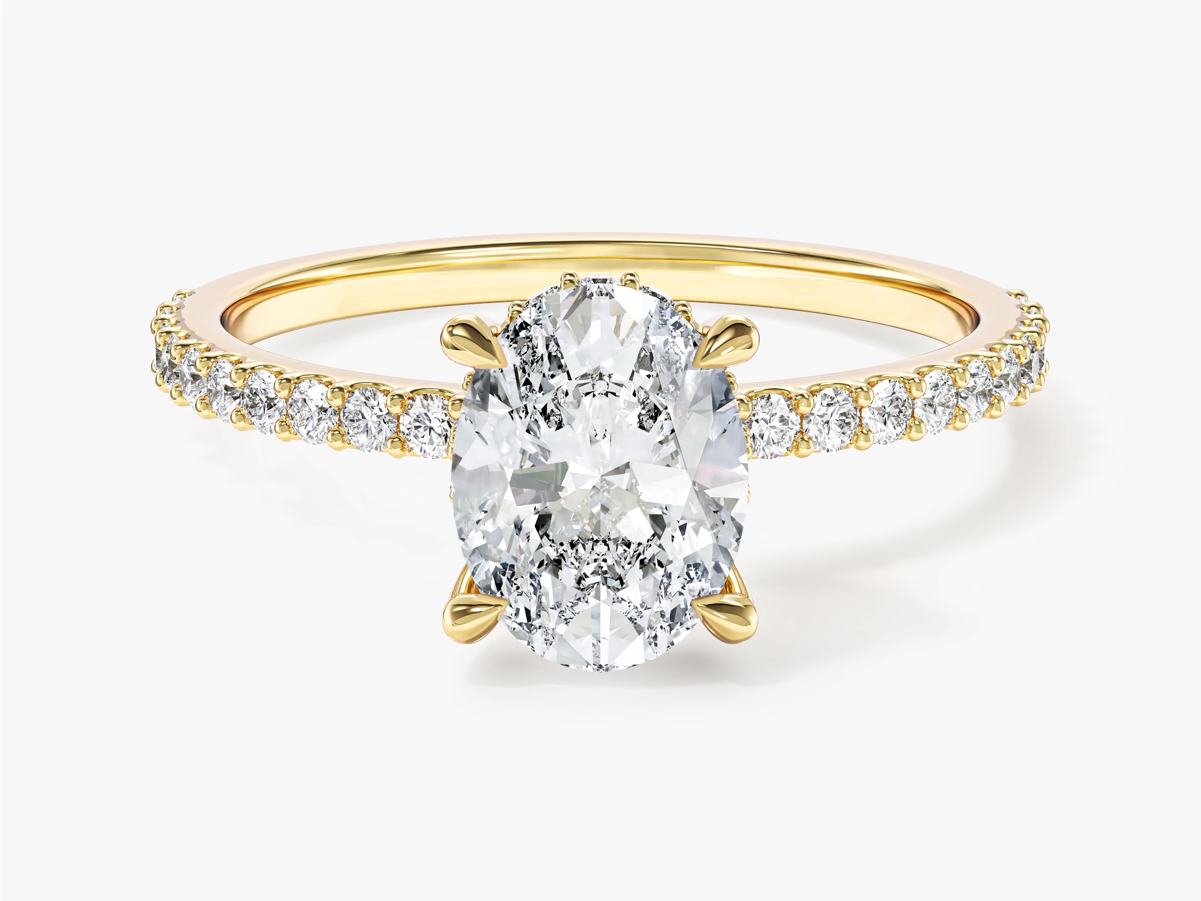 Hidden Halo Oval Moissanite Engagement Ring with Sidestones (1.50 CT)