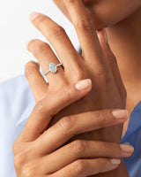 Hidden Halo Oval Moissanite Engagement Ring with Sidestones (2.00 CT)