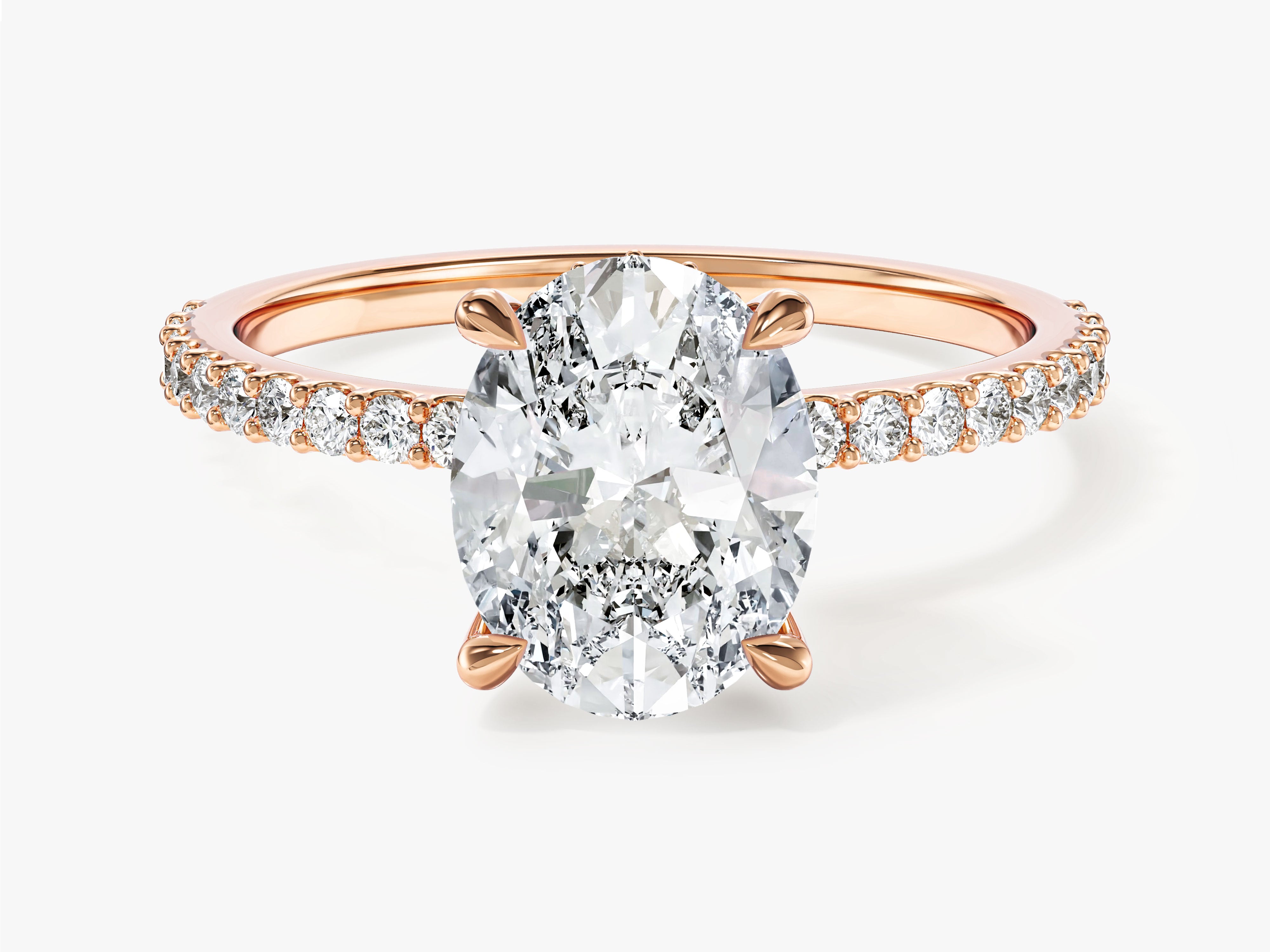 Hidden Halo Oval Moissanite Engagement Ring with Sidestones (2.00 CT)
