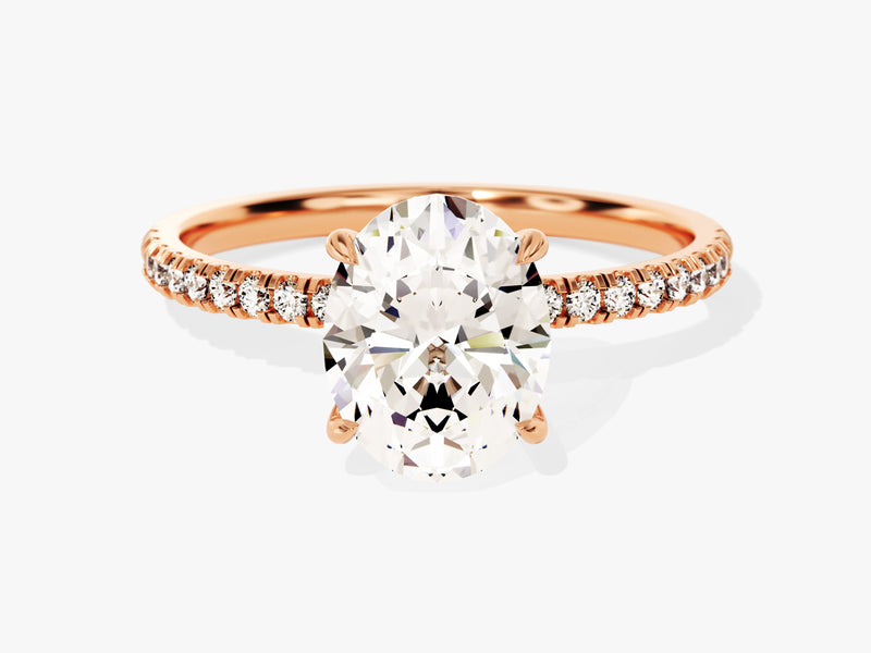 Hidden Halo Oval Moissanite Engagement Ring with Sidestones (2.00 CT)