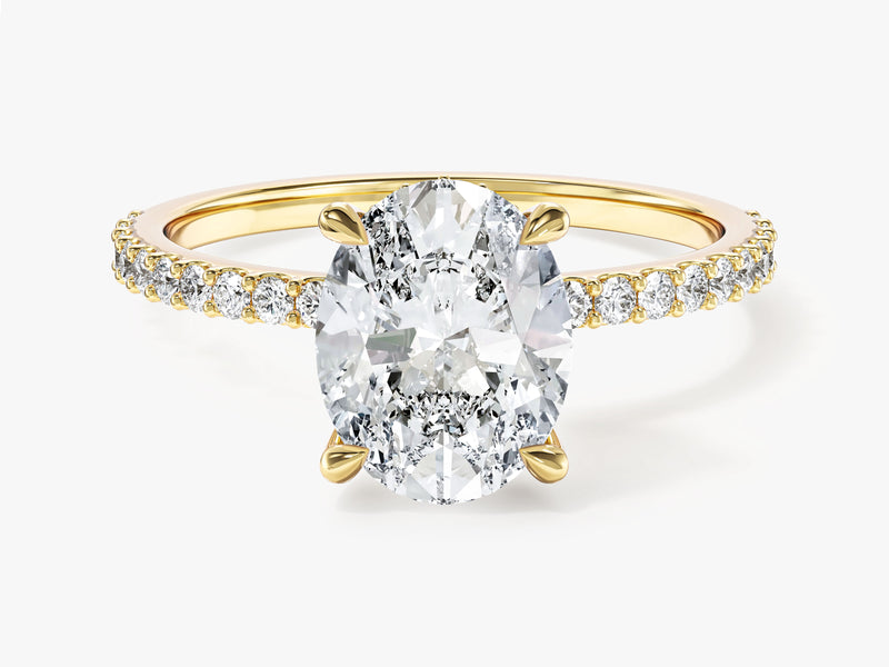 Hidden Halo Oval Moissanite Engagement Ring with Sidestones (2.00 CT)