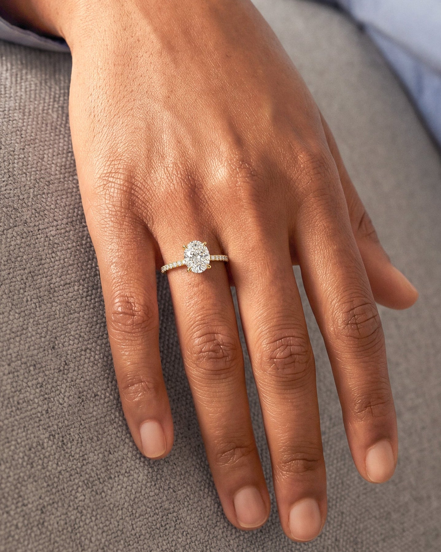 Hidden Halo Oval Moissanite Engagement Ring with Sidestones (2.00 CT)