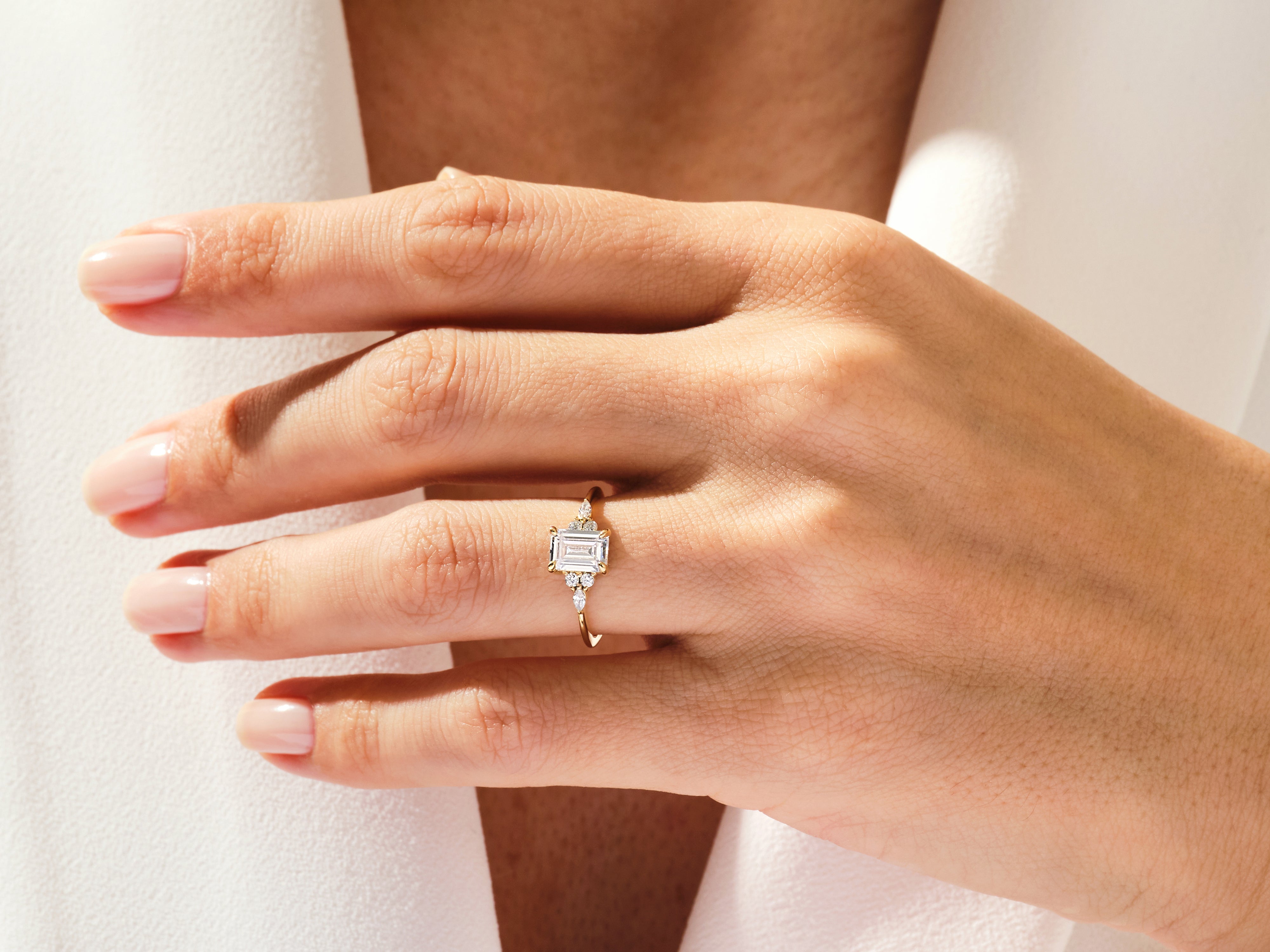 Round and Marquise Cluster Emerald Diamond Engagement Ring (1.00 CT)