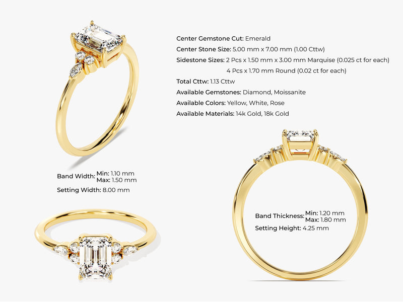 Round and Marquise Cluster Emerald Diamond Engagement Ring (1.00 CT)